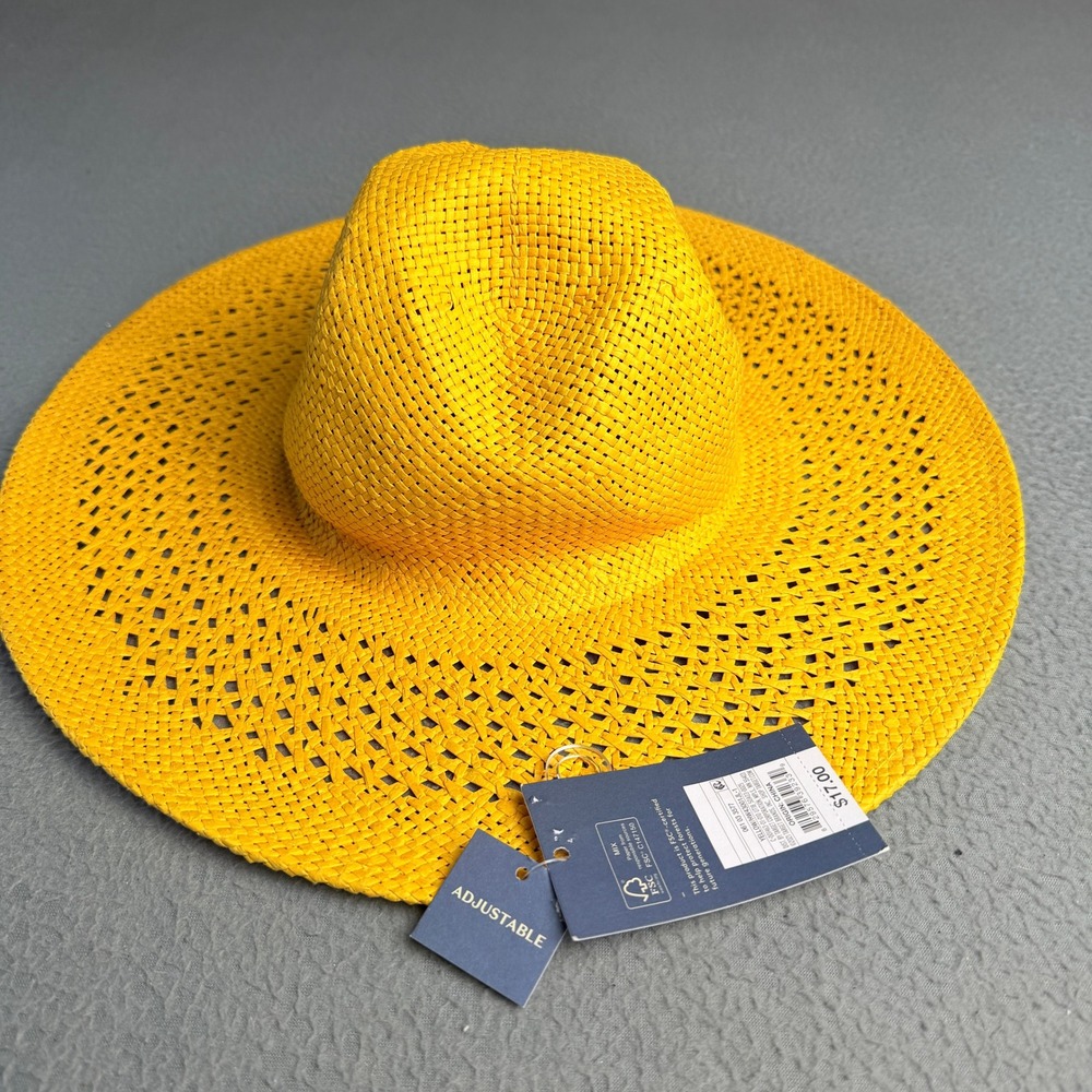 Universal Thread Yellow Wide Brim Straw Sun Hat Fedora Woven Paper Blend NWT